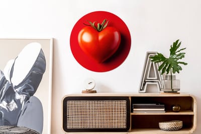 WallCircle - Wandcirkel - Muurcirkel - Tomaat - Rood - Hart - Aluminium - Dibond - 60x60 cm - Binnen en Buiten