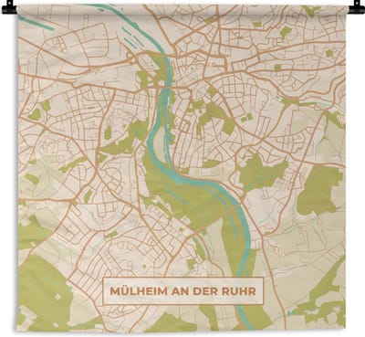 Wandkleed - Wanddoek - Kaart - Mulheim an der Ruhr - Vintage - Plattegrond - Stadskaart - 180x180 cm - Wandtapijt