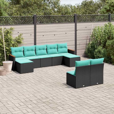 vidaXL - 9-delige - tuinbankset - met - kussens - van - zwart - polyrotan