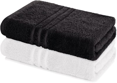 Lavea® Set van 2 badlakens 100x150 cm – 100% katoen, badhanddoeken en handdoeken, zacht, absorberend en duurzaam – ideaal voor badkamer, sauna, spa of hotel – Wit en Zwart