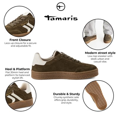 Tamaris Dames Olijfgroene Suède Mode Veterschoenen
