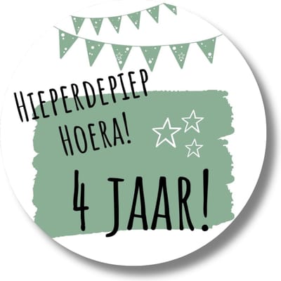 4 Jaar Verjaardag Groene Traktatiestickers | Stickers Uitdelen Trakteren | 20 Stuks