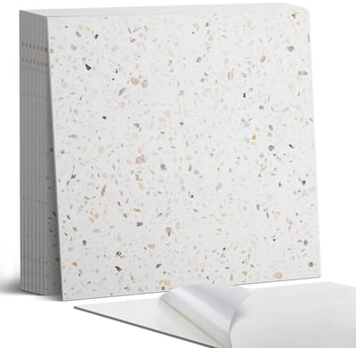 Coloray Plaktegels - Steenpatroon met deeltjes Portugese Tegels - 30 cm x 30 cm - Wit Plaktegels - 9 stuks - Vierkant PVC Tegels - Plaktegels Keuken - Zelfklevende Vloertegels - Vinyltegels Vloer Zelfklevend - Zelfklevende Tegels