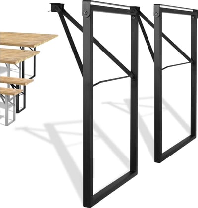 Set van 2 Inklapbare Tuintafelframes Zwart Metalen Tafelpoten voor Bierbanken en Terras