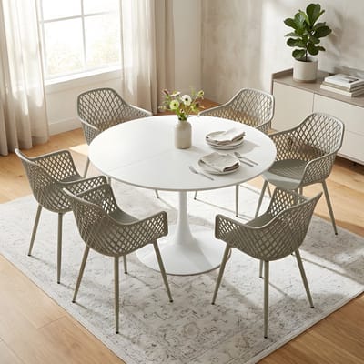 EGGREE eettafel en stoelen set - tafel met een diameter van 100 cm en 6 grijze stoelen - geschikt voor bar - keukeneiland -café en eetkamer.