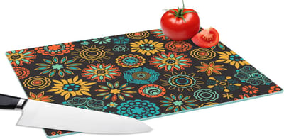 Glazen Snijplank - 39x28 - Bohemian - Vintage - Bloem - Flora - Snijplanken Glas
