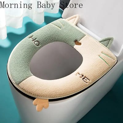 Cartoon Katvormige Toiletmat met Handvat Verdikt Pluche Toiletzittinghoes Mat Universeel Toiletkussen Badkamer Accessoires