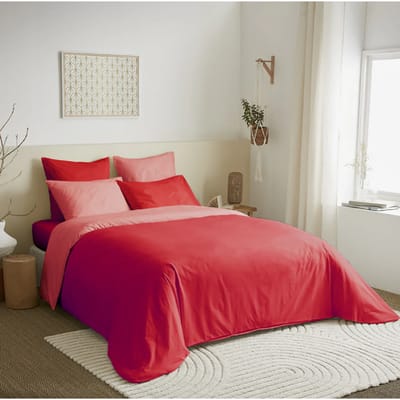 Outspot - Dekbedovertrek met 4 bijpassende kussenslopen en gratis hoeslaken - Rood/roze - 220x240 cm + 140x190 cm