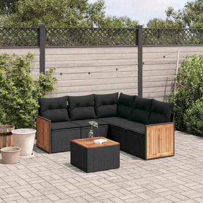 vidaXL - 6-delige - Loungeset - met - kussens - poly - rattan - zwart