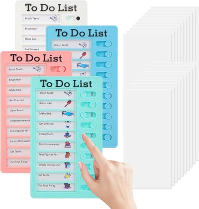 Famanu - To do lijst voor kinderen set van 4 – Memo checklist borden 20x12 cm – Routine planner met verwisselbare vellen