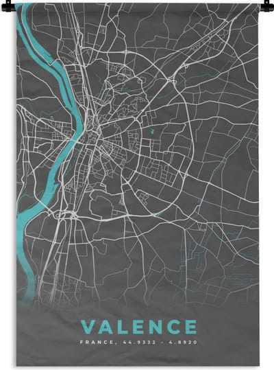 Wandkleed - Wanddoek - Valence - Frankrijk - Stadskaart - Kaart - Plattegrond - 120x180 cm - Wandtapijt