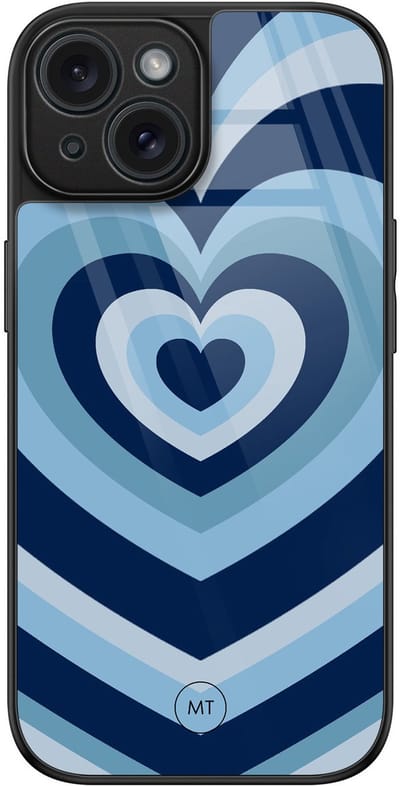 Hoesje geschikt voor iPhone 15 - Hart blauw - Luxe Hard Case - Print - Blauw - Mooie Telefoonhoesjes