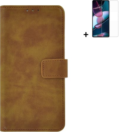 MoDo hoesje Geschikt voor Motorola Moto G52 - Kunstleer Book Case - Bruin hoesje met screenprotector