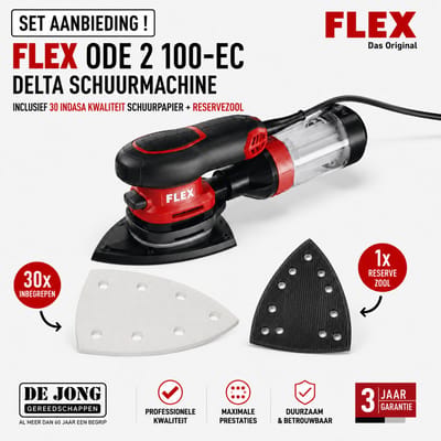 Flex ODE 2 100-EC Delta schuurmachine inclusief 30 vel schuurpapier plus reserven zool (Set Aanbieding)