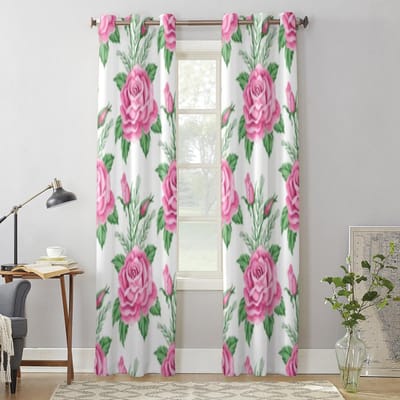 Rozen En Bloemen Retro Stijl Raamgordijn Voor Kinderkamer Huis Jaloezieën Gordijnen Voor Woonkamer Slaapkamer Raamgordijnen 135W x 60H(cm) x1 pink