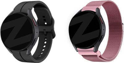 Bandz Bundel – siliconen sportbandje (zwart) + Milanese loop bandje (roze) – geschikt voor Samsung Galaxy Watch 7 / 6 / 5 / 4 / Watch FE (40mm & 44mm / Classic / Pro)