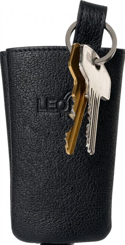 LeonDesign - Sleuteletui klokmodel - Zwart leer - Dames & heren sleutelhouder - Met handige drukknop - Luxe sleutelhoesje