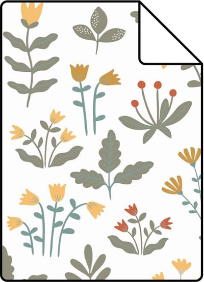 Proefstaal ESTAhome behang veldbloemen donkergroen en geel - 26.5 x 21 cm - 131095-S