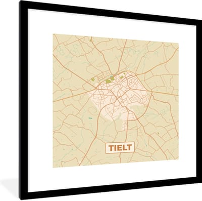 Fotolijst incl. Poster - Vintage - Kaart - Stadskaart - Plattegrond - Tielt - 40x40 cm - Posterlijst