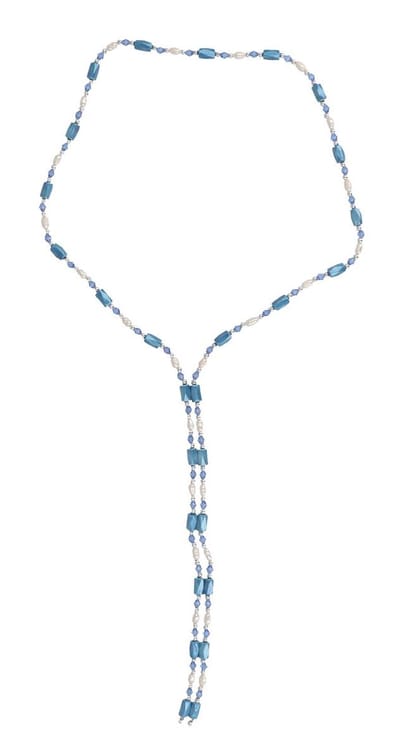 Zoetwater parelketting Wrap Magnetite Blue Pearl - echte parels - magnetiet - wit - blauw - magnetisch - luxe sieraden zakje - parelketting dames