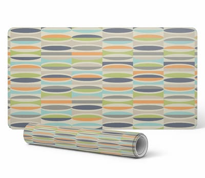 Duurzame, antislip bureaumat, ovaal met retro design, 90x45 cm