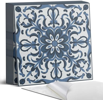 Coloray Plaktegels - Bloemenpatroon met ornamenten Portugese Tegels - 30 cm x 30 cm - Blauw Plaktegels - 9 stuks - Vierkant PVC Tegels - Plaktegels Keuken - Zelfklevende Vloertegels - Vinyltegels Vloer Zelfklevend - Zelfklevende Tegels
