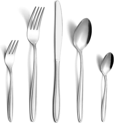 Bestekset, 30-delig, roestvrij staal, voor 6 personen, hoogglans gepolijst, bestekset met mes, vork, lepel, vaatwasmachinebestendig