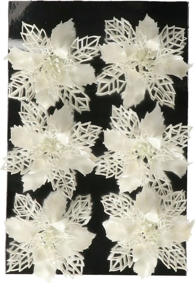 Gerimport Decoratie bloemen op clip - 6x stuks - wit - kunststof - bloemen versiering
