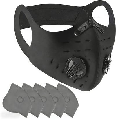 Stofmasker Fietsen - Sportmasker Ademmasker - Bescherming Tegen Stof - Dubbele Uitlaatkleppen - One Size - Zwart