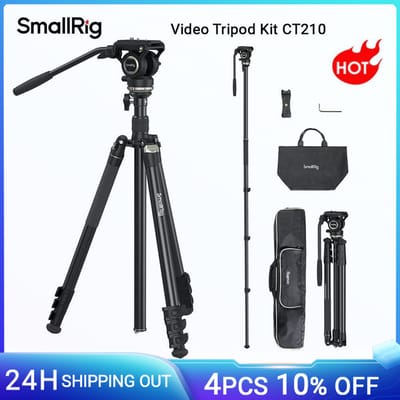 SmallRig videostatiefkit CT210, 75-inch videocamerastatief Monopod met +/-15 °   Leveling Base Fluid Head voor DSLR, camcorder -4475