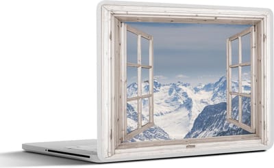 Laptop sticker - 10.1 inch - Doorkijk - Berg - Hout - 25x18cm - Laptopstickers - Laptop skin - Cover