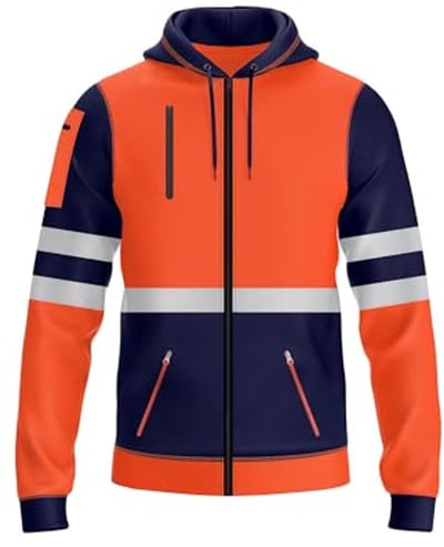 Hi-Viz Zipper Hoodie voor Mannen - Reflecterende Veiligheidsjas met Zakken - Neon Oranje