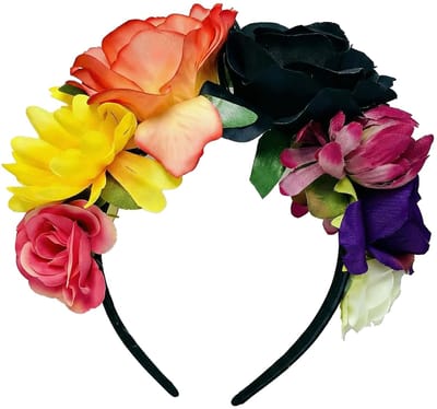 Dailygoods- Haarband Bloemenkroon - Hoofdband met Rozen - Lichtgewicht - Polyester - Geschikt voor Feest/Carnaval - 13 x 12 cm
