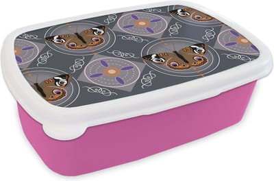 Broodtrommel Roze - Lunchbox - Brooddoos - Patronen - Vlinders - Abstract - 18x12x6 cm - Kinderen - Meisje