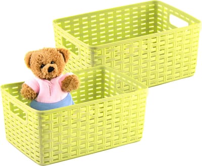 Plasticforte Opbergmand - 2x - Kastmand - rotan kunststof - limegroen - 6 Liter - 19 x 29 x 13 cm