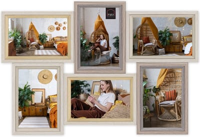 HAES DECO - Houten Multi Fotolijst / Galerie Copenhagen bruin voor 6 foto's 10x15 (formaat 47x32 cm) - VZ662HS