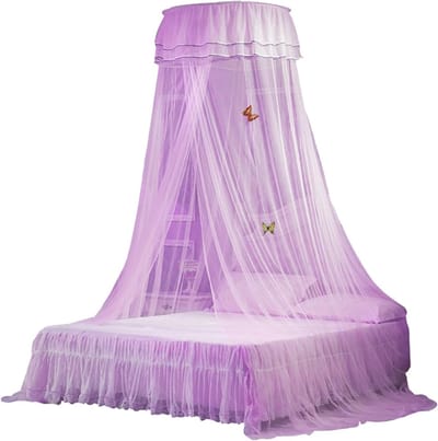 Dome Bed Canopy met Kant, Fijn Gaas Bednet voor Prinsessenkamer, Decoratieve Bedgordijn met Enkele Toegang en Luxe Afwerking
