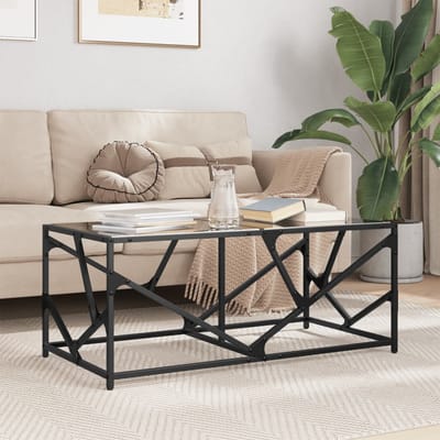 vidaXL - Salontafel - met - zwart - glazen - blad - 98,5x50x41 - cm - staal