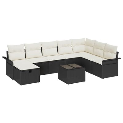 vidaXL - Tuinbank - Set - 9 - st - Zwart - en - Crème - poly - rattan