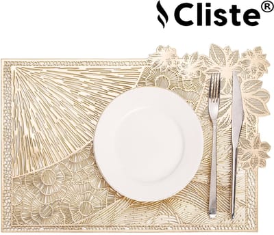 Cliste PVC Placemats - Luxe Gouden Set van 6 - 45x30 cm - Stijlvol Zijbladontwerp - Antislip Placemat - Onderzetter