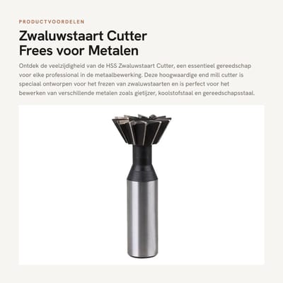 Dailygoods- Zwaluwstaart Cutter HSS - Rechte Schacht - Frees voor Metalen Bewerking - Dubbelzijdige Snijrand - Geschikt voor Gietijzer/Koolstofstaal - Snijder Diameter 10-30mm