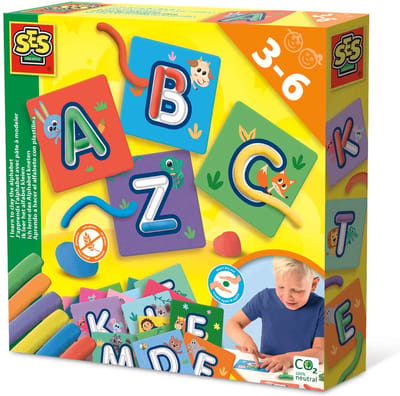 SES - Ik leer het alfabet kleien - leer het ABC met klei - 6 kleuren boetseerklei (6x20g) - glutenvrij - droogt niet uit