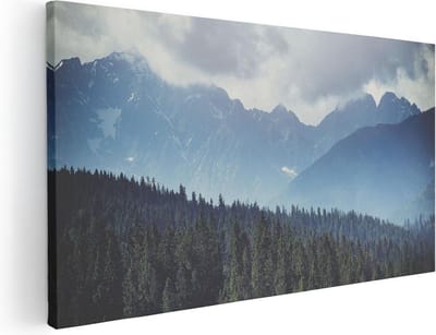 Artaza Canvas Schilderij Bergen - 40x20 cm - Klein - Wanddecoratie Bos - Muurdecoratie Landschap - Schilderijen Natuur