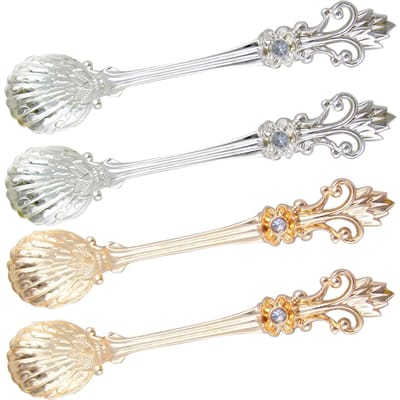 4-delige Koffielepels Set Vintage Aluminiumlegering Dessertlepels met Orris Patroon voor Thuiskeukengebruik white