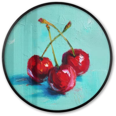 Poster in lijst Rond - Fotolijst 60x60 cm - Posters - Kersen - Rood - Drie - Geverfd - Ronde posterlijst zwart - Decoratie - Wanddecoratie woonkamer - Muurdecoratie slaapkamer