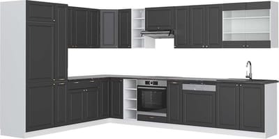 Vicco Hoekkeuken Fame-Line, Antraciet-goud/Wit, 347 x 257 cm, WB Antraciet