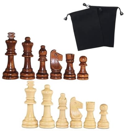 Toernooi Houten Schaakstukken - 3 Inch Koning Figuren en Pionnen voor Schaakspel met Opbergtas