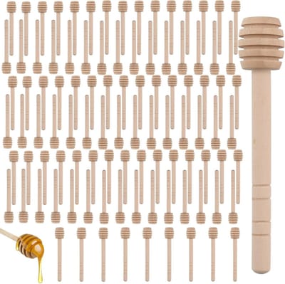 100 stuks 15 cm houten honingstokjes, mini honinglepels voor het doseren en roeren van honing, ideaal voor honingpotten en serveren