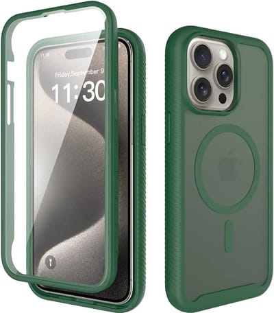 Hoesje met Ingebouwde Screenprotector Geschikt voor Apple iPhone 15 Pro Max - Compatibel met MagSafe / Qi2 - Full Protect - Schokbestendige Beschermhoes - Case Matte Groen