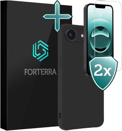 Hoesje Met 2x Screenprotector - Geschikt voor Apple iPhone 16e - Sterk & Shockproof - Telefoon Hoes - Back Cover - Siliconen Case - Zwart